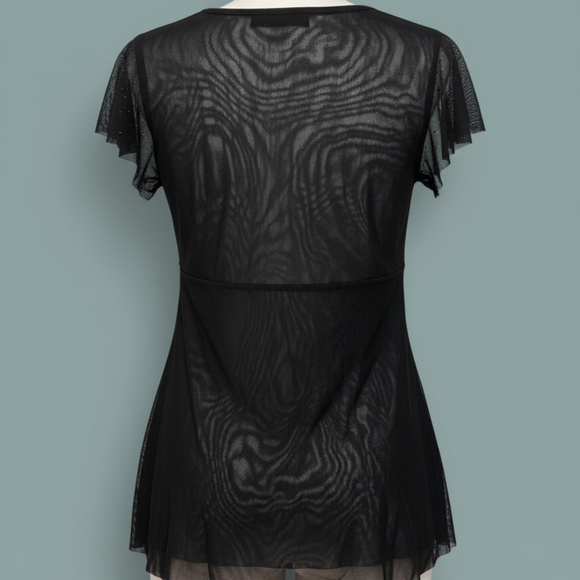 Express Embellished Flutter Mesh Top Black M - Picture 2 of 7